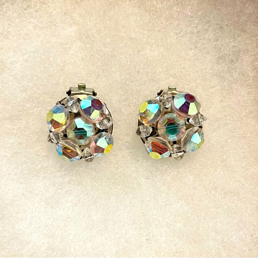 Vintage Aurora Borealis Clip On Earrings made in Germany